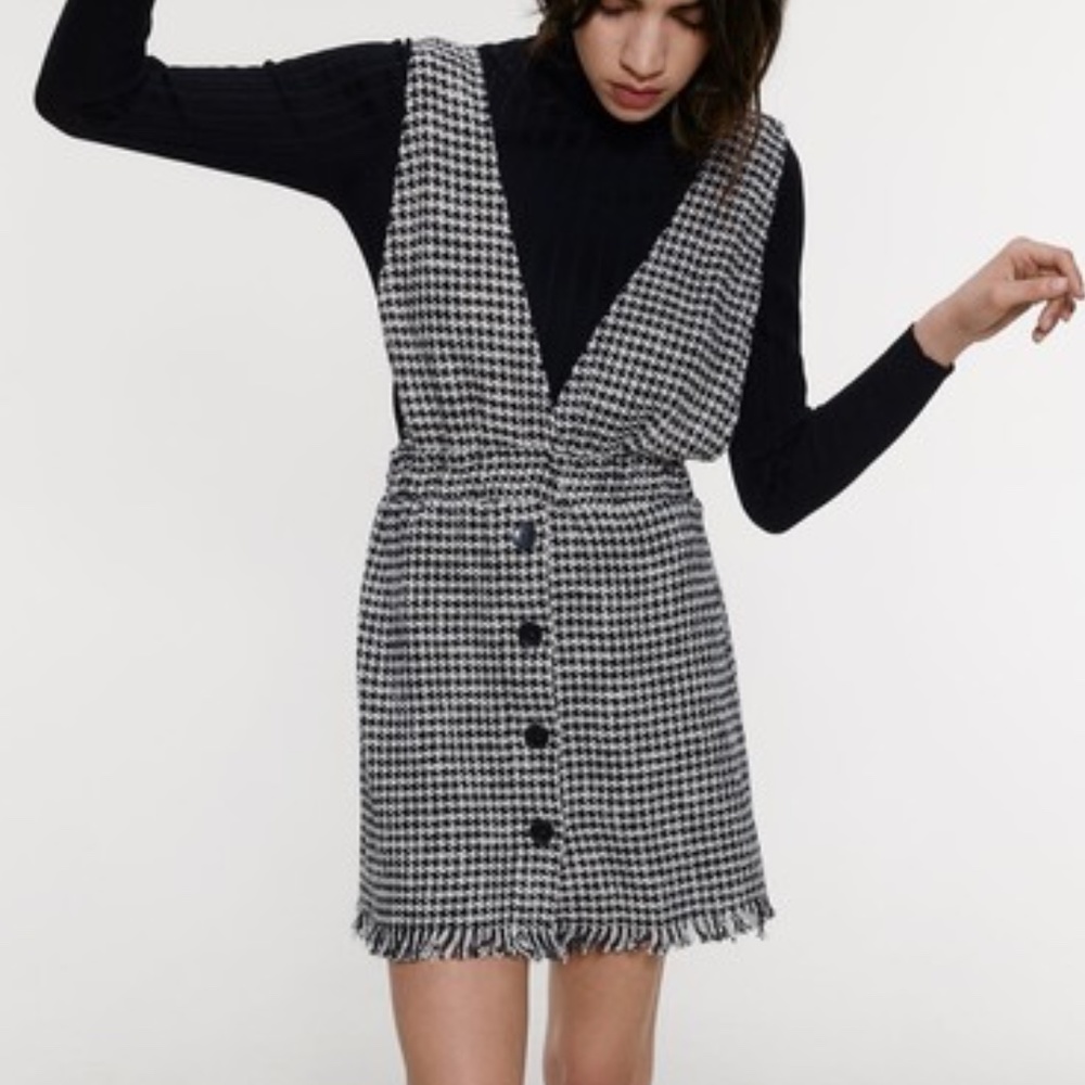 Zara tweed pinafore dress with straps XS
